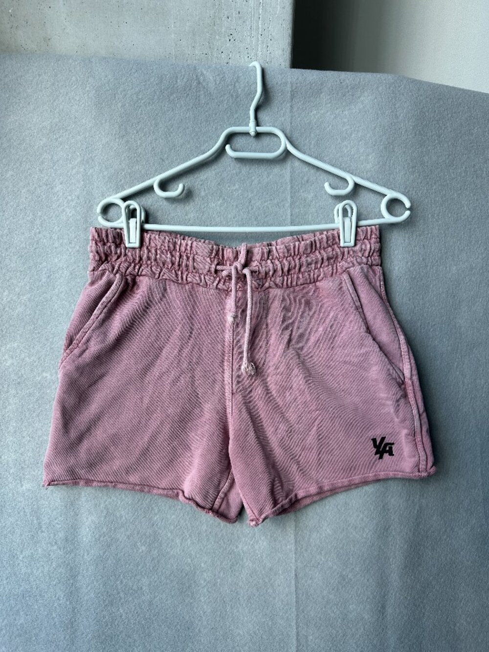 YoungLA Sweat Shorts Womens Small Pink Washed Raw Hem Drawstring YLA Gym
